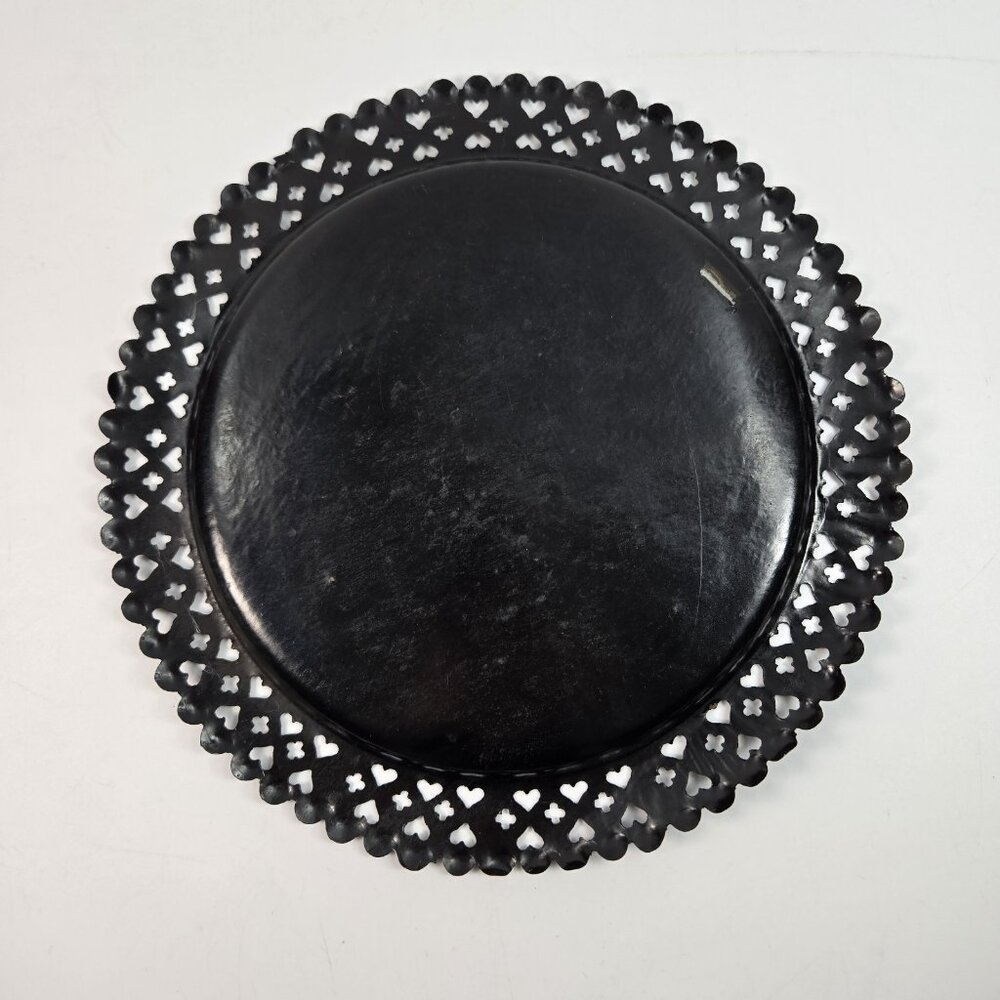 Vintage Egyptian Couple Decorative Tole Black Metal Plate Tray Pierced Hearts - Picture 3 of 5